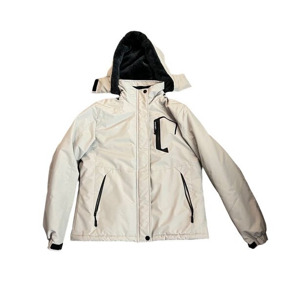 Moerdeng Womens Light Gray Faux Fur Lined Hooded Snow Ski Jacket Size Medium - Picture 1 of 8